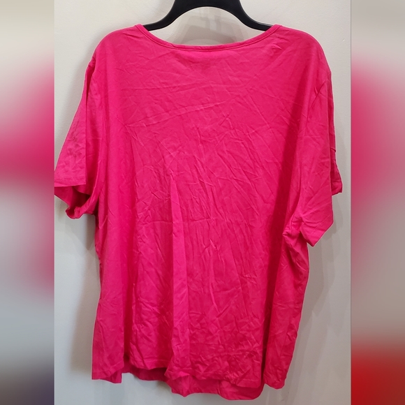 Karen Scott 3X Pink Ruffled Short Sleeve V-Neck Top - Picture 5 of 8